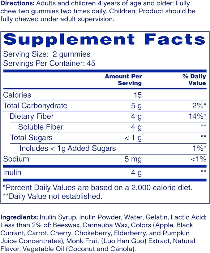 Phillips’ Fiber Good Gummies, Prebiotic Fiber Supplement with Inulin Soluble Fiber for Adults and Children, Fruit Flavored Daily Fiber Gummies, 4g of Fiber Per Serving , 90 Count