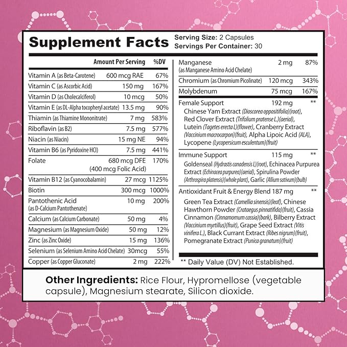 Women's Multivitamin – Complete Multivitamin for Women 50+ with Essential Vitamins A, B, C, D, E, Calcium & Iron – Supports Energy, Mood, Hair, Skin, Nails & Overall Health – 60 Capsules
