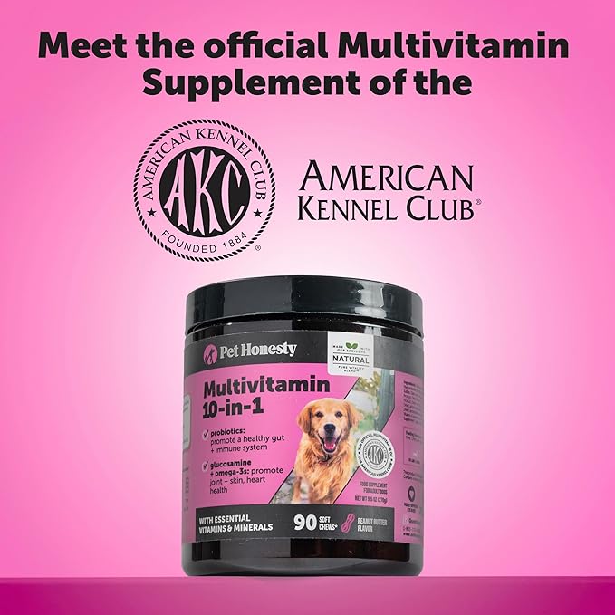 Pet Honesty Multivitamin Dog Supplement, Glucosamine Chondroitin for Dogs, Probiotics, Omega Fish Oil, Dog Supplements & Vitamins, Dog Vitamins for Skin and Coat Allergies, (Chicken 90 ct)