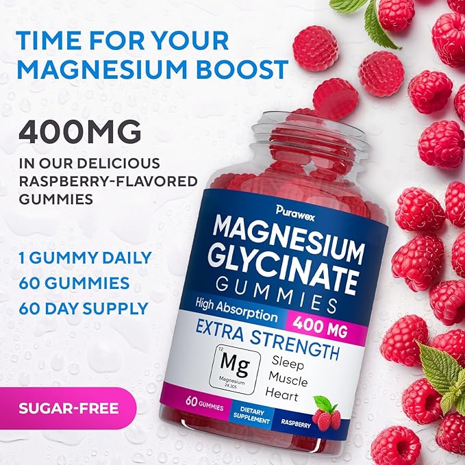 Magnesium Glycinate Gummies 400mg, High Absorption Magnesium Supplement for Adults and Kids, Sugar Free, Gelatin Free, Vegan Friendly, 60 Day Supply