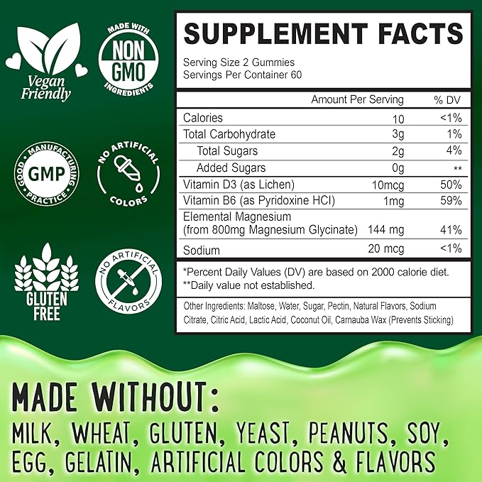 Magnesium Glycinate Gummies 400mg - Magnesium for Sleep, Calm, Relax & Muscle Relief with B6 & D3 and No Melatonin - Family-Friendly for Kids, Teens & Adults - Vegan & Non-GMO Supplement - 120 Count