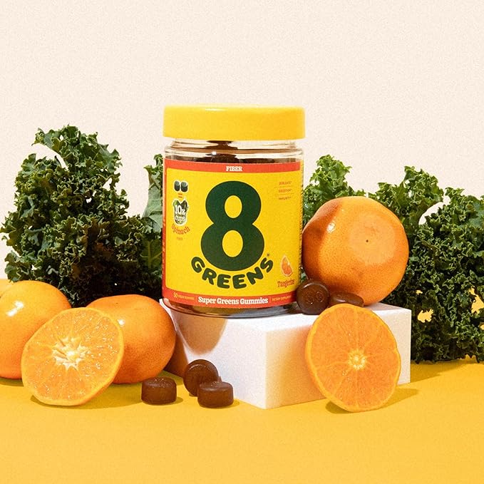 8Greens Fiber Super Greens Gummies | Fiber, Gut Health, Metabolism. Digestive Health, Boost Immune System & Digestive Health with 8 Real Greens - Non-GMO Formula, Gummy, Tangerine Flavor, 50 Count