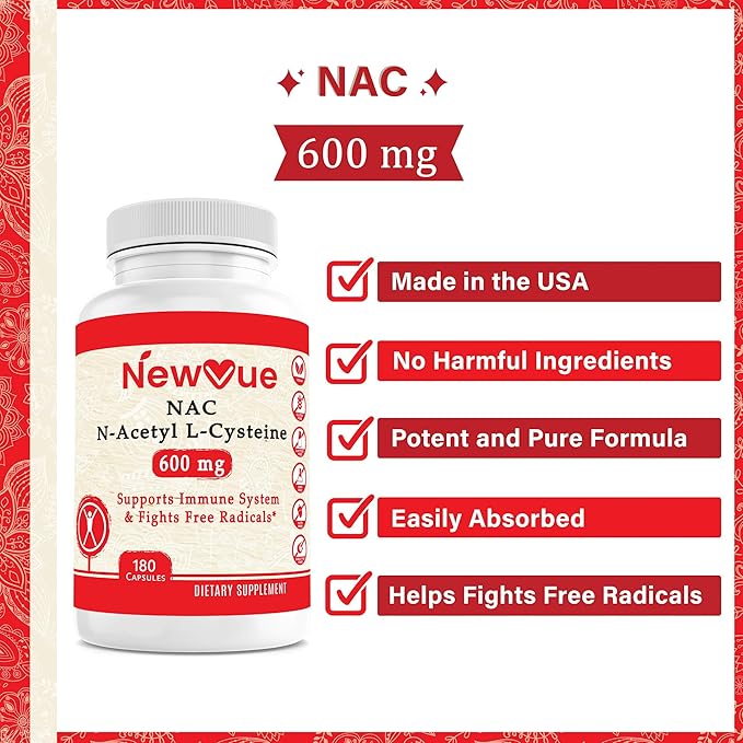 N-Acetyl L-Cysteine (NAC) 600mg, 180 Capsules - Non-GMO, Gluten Free