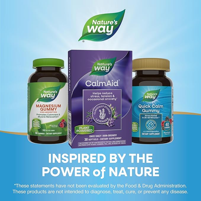 Nature's Way CalmAid, with Silexan Lavender Oil, Helps Reduce Tension and Stress*, Non-Drowsy, 30 Softgels (Packaging May Vary)