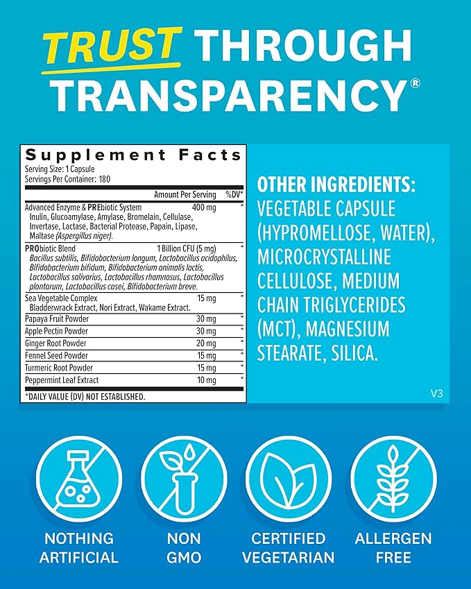 Zenwise Health Digestive Enzymes for Gut Health - Probiotic Multi Enzymes with Prebiotics and Probiotics for Women and Men for Digestive Health and Bloating Relief, Daily Enzymes for Digestion -180 CT