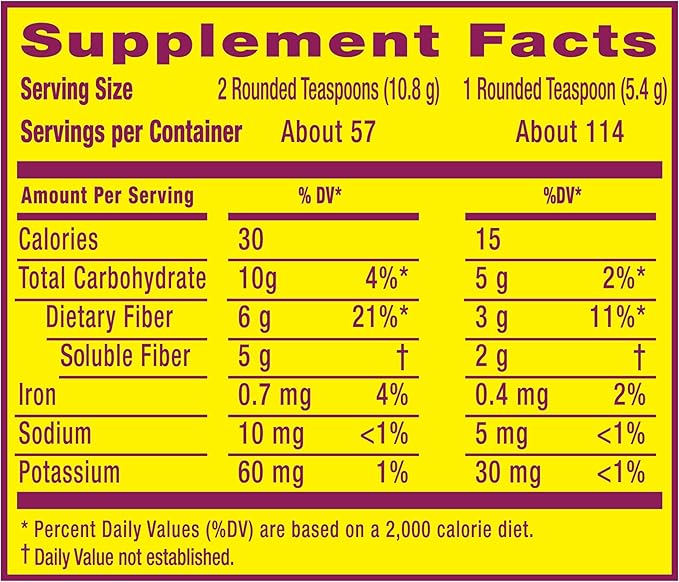 Metamucil, Unflavored Psyllium Husk Powder Fiber Supplement, Plain wih No Added Sweeteners, 4-in-1 Psyllium Husk Fiber Powder for Digestive Health, #1 Doctor Recommended Fiber Brand, 114 teaspoons