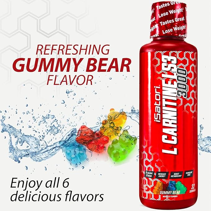iSatori L-Carnitine LS3 3000, Liquid L-Carnitine with Acetyl L-Carnitine, L-Carnitine L-Tartrate, Stimulant Free Pre Workout, No Calories, Sugar, Gluten, Keto-Friendly, Gummy Bear Flavor (32 Servings)