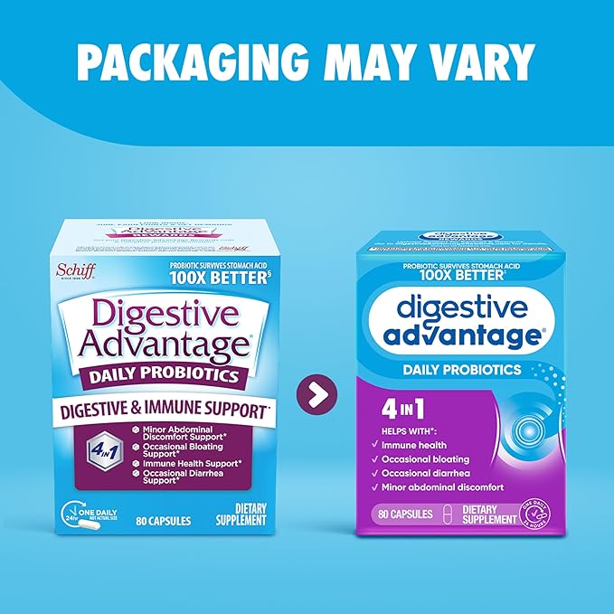 Digestive Advantage Probiotics For Digestive Health, Daily Probiotics For Women & Men, Supports Gut Health, Occasional Bloating & Diarrhea, Minor Abdominal Discomfort, & Immune Support, 80ct Capsules