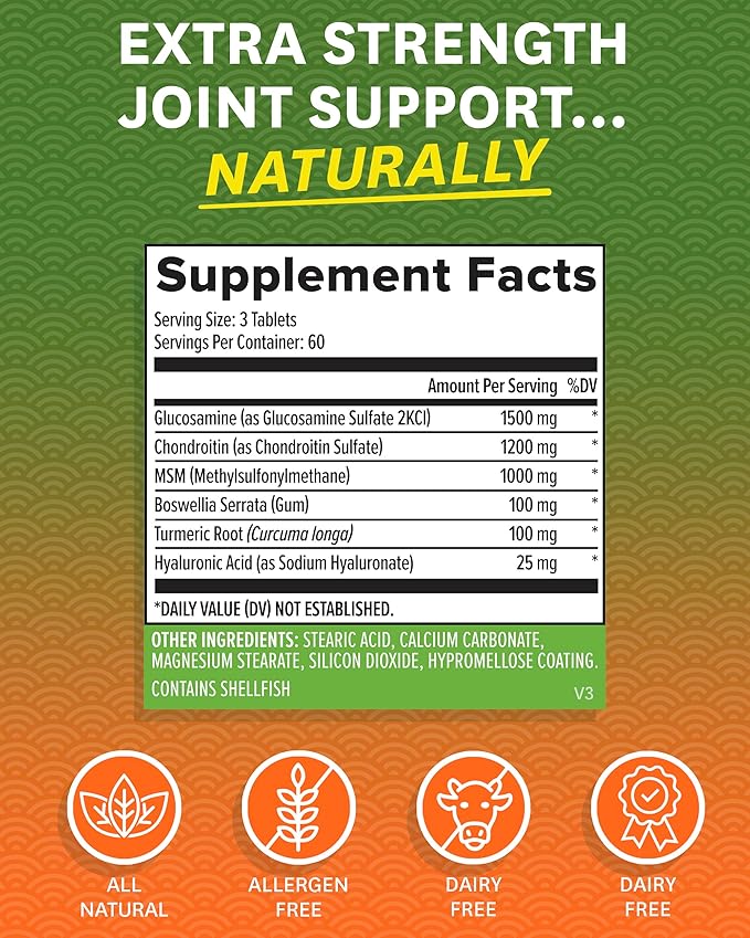 Zenwise Glucosamine Chondroitin Sulfate MSM Curcumin - Joint Support Supplement with Hyaluronic Acid for Extra Strength Relief - Natural Health & Mobility Support for Pain, Aches & Soreness (180 Count)