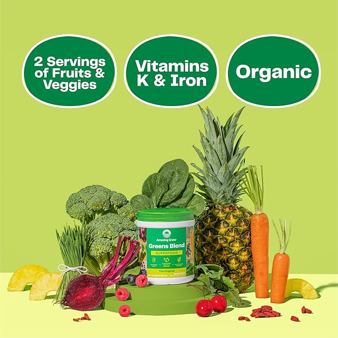 Amazing Grass Greens Superfood Powder: Greens Powder with Digestive Enzymes & Probiotics, Organic Spirulina, Chlorella, and Beet Root Powder, Chocolate, 100 Servings