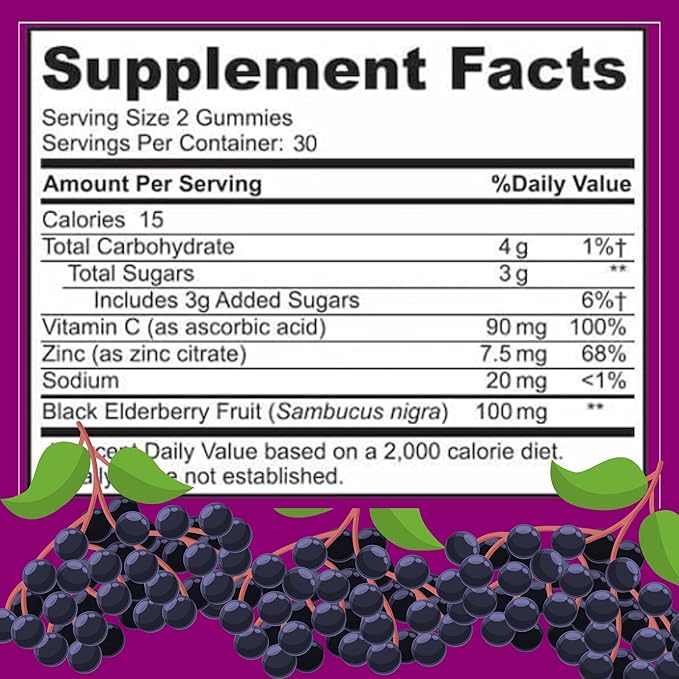 Herman Organic Elderberry Gummies for Kids and Adults,with Vitamin C, Zinc and Sodium, 3-in-1 Daily Immune Support Supplement,Gluten Free, Vegetarian(60 Gummies)
