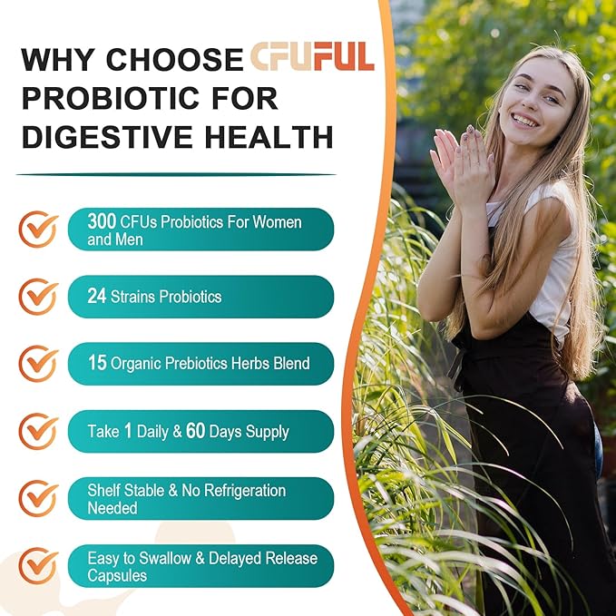 Probiotics for Women & Men - 300 Billion CFU, 24 Strains Probiotic + 15 Organic Herbs Prebiotics Blend, Daily Prebiotics and Probiotics for Digestive Health, Gut, Immune, Bloating - 2 Months Supply