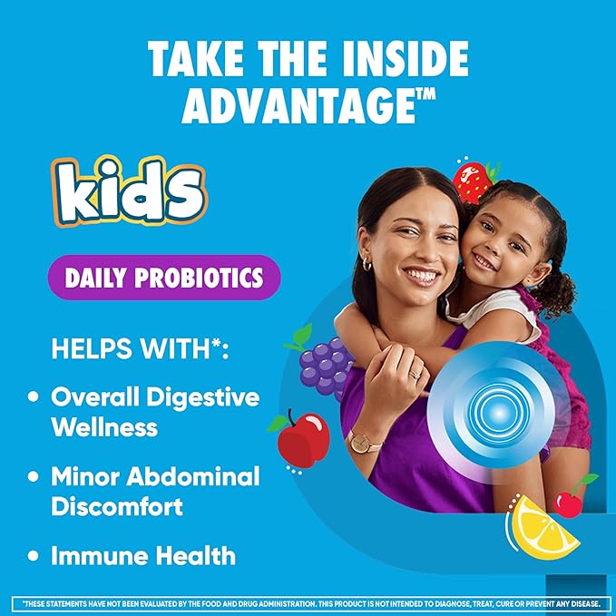 Digestive Advantage Probiotics For Digestive Health, Kids Probiotic Gummies, Daily Probiotics For Women, Men & Kids Minor Abdominal Discomfort, & Gut Health, 80ct Natural Fruit Flavors
