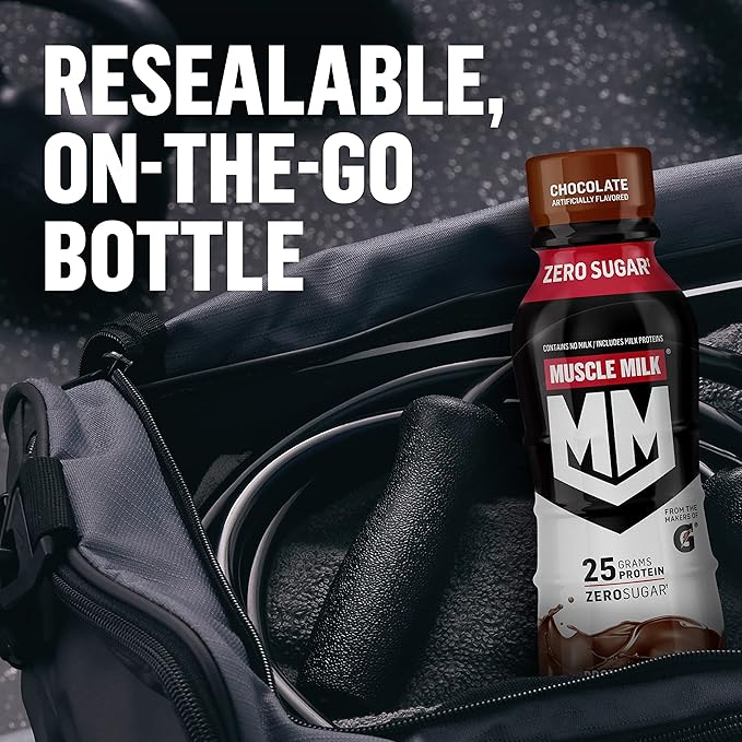 Muscle Milk Genuine Protein Shake, Chocolate, 14 Fl Oz Bottle, 12 Pack, 25g Protein, Zero Sugar, Calcium, Vitamins A, C & D, 6g Fiber, Energizing Snack, Workout Recovery, Packaging May Vary