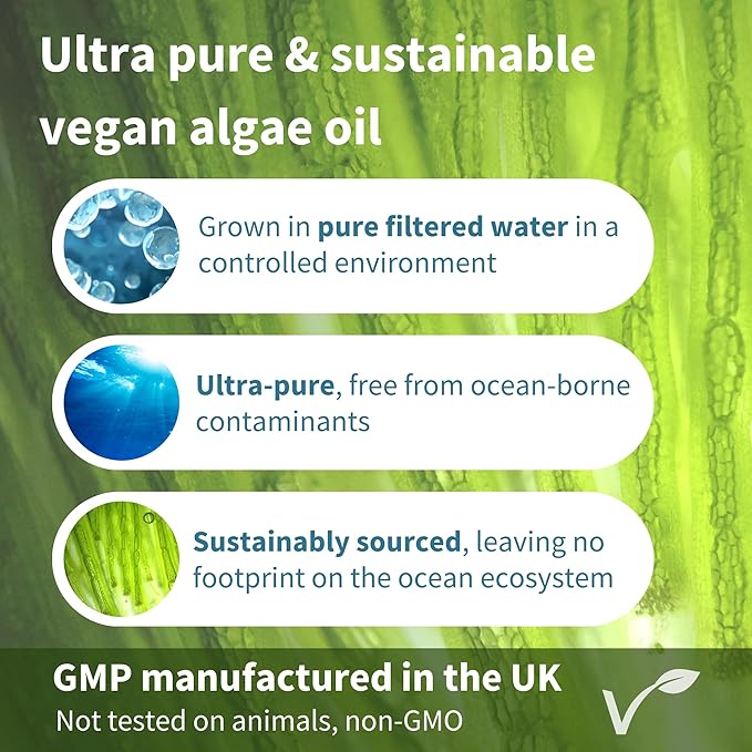 Vegan Omega-3 Natural Triglyceride Algae Oil, DHA & EPA Fatty Acid Supplement, 60 Small Softgels with Astaxanthin, Easy-to-Swallow, Pure & Sustainable, 30 Servings, by Igennus