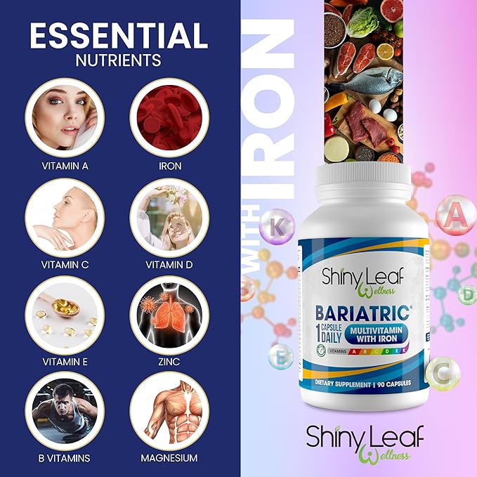 Bariatric Multivitamin with Iron Capsules and Calcium Citrate Chewable Strawberry Flavor - for Post Bariatric Surgery Including Gastric Bypass and Sleeve (1 Month)