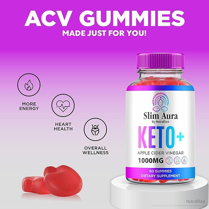 (2 Pack) Slim Aura Keto ACV Gummies, Official SlimAura Keto + ACV Gummies, All Natural Apple Cider Vinegar Gummy, Premium Keto Plus ACV Formula, ACV Keto Gomitas (120 Gummies)