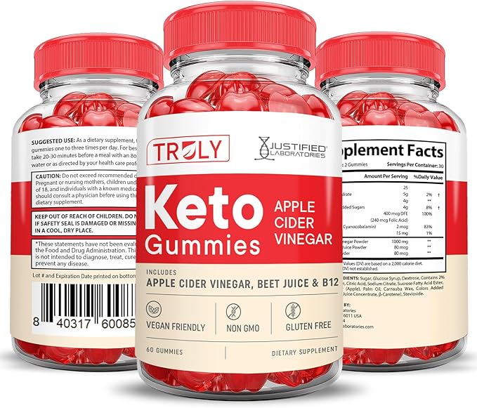 (2 Pack) Truly Keto ACV Gummies Advanced Formula 1000MG Truly Keto Gummies Apple Cider Vinegar Formulated with Pomegranate Beet Juice Powder B12 Vegan Non GMO 120 Gummys