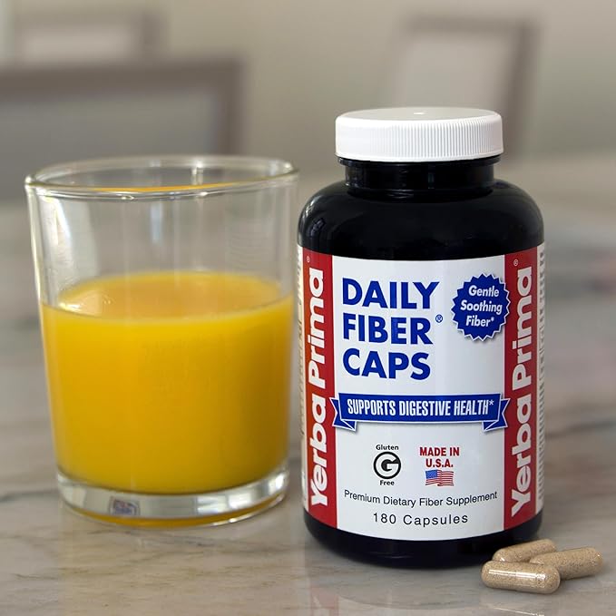 Yerba Prima Daily Fiber Capsules – 180 Caps (Pack of 3) - Soluble Dietary Fiber Supplement - Colon Cleanse - Gut Health - Constipation Relief – Vegan, Non-GMO, Gluten-Free