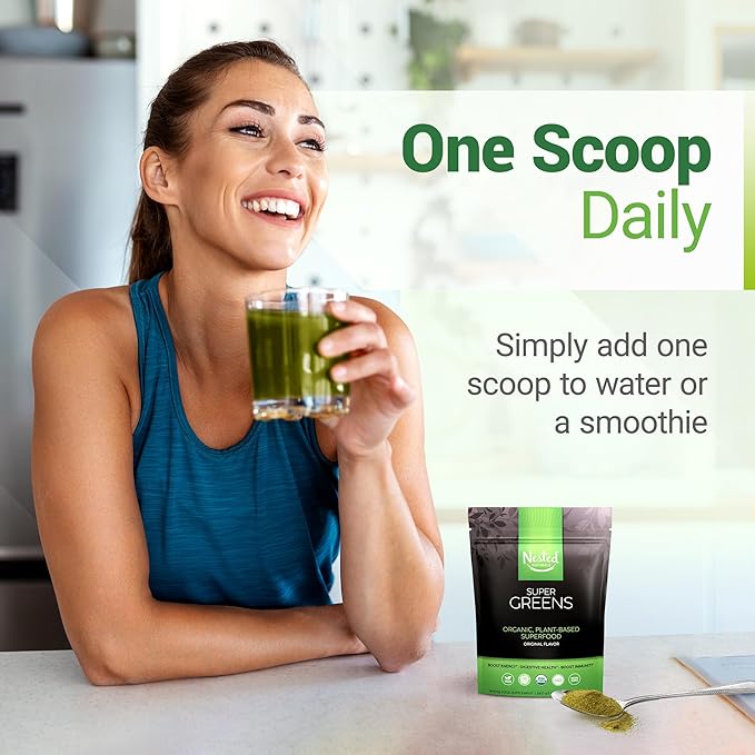 Super Greens Daily Greens Superfood Powder - Certified USDA Organic Green Powder w/20+ Whole Foods, Spirulina Powder, Wheat & Barley Grass - Probiotics, Fiber & Enzymes - Original Refill, 30 Servings