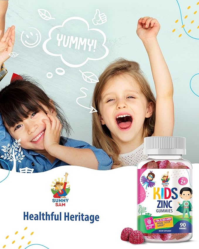 Zinc Gummies for Kids - Chewable Zinc Gummy Supplement for Children Immune Support - Low Sugar Natural Antioxidant Non-GMO Zinc Vitamin Chewables for Toddlers & Teens