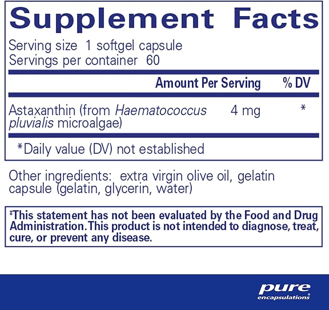 Pure Encapsulations Astaxanthin | Antioxidant Supplement for Joints, Skin and Eye Health, and Free Radicals* | 60 Softgel Capsules
