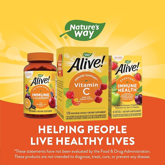 Nature's Way Alive! Vitamin C Supplement with Organic Acerola, Immune Support*, 120 Capsules
