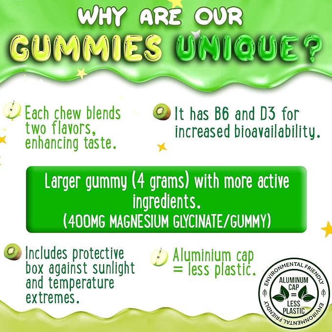 Magnesium Glycinate Gummies 400mg - Magnesium for Sleep, Calm, Relax & Muscle Relief with B6 & D3 and No Melatonin - Family-Friendly for Kids, Teens & Adults - Vegan & Non-GMO Supplement - 120 Count