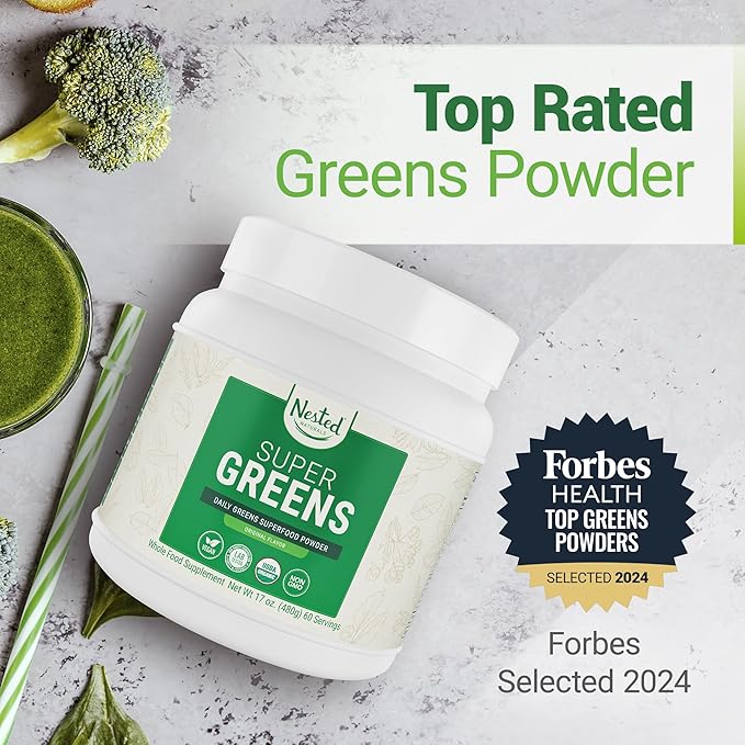 Super Greens Daily Greens Superfood Powder - Certified USDA Organic Green Powder w/20+ Whole Foods, Spirulina Powder, Wheat & Barley Grass - Probiotics, Fiber & Enzymes - Original Flavour, 60 Servings