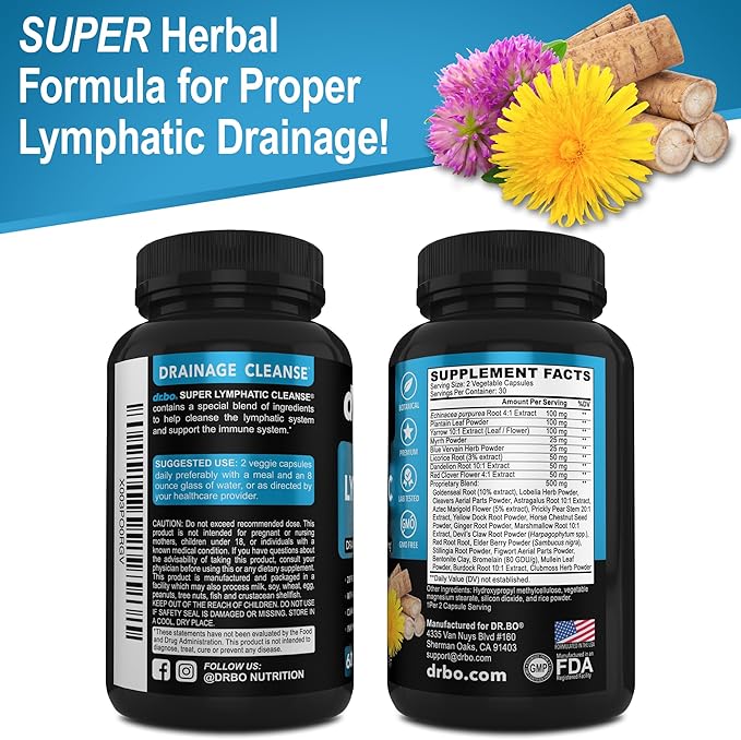 Lymphatic Drainage Supplements Pills - Lymphatic Support Total Herbal Cleanse Products with Echinacea, Ginger, Dandelion, Red Root & Red Clover Supplement - Lymph Node Detox Lymphatic System Drainage