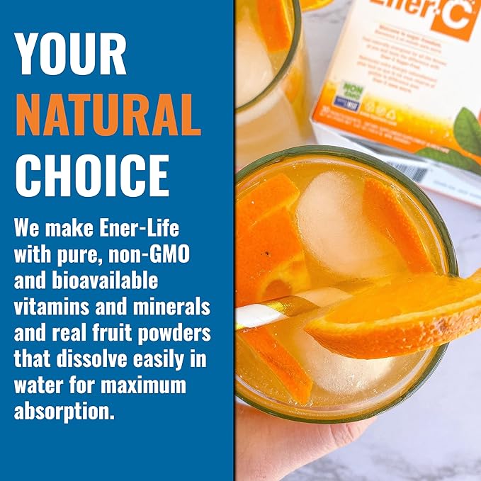 Ener-C Sugar Free Energy Mixed Berry & Orange Multivitamin Drink Mix Vitamin C 1000mg & Electrolytes - Natural Immunity Support with Real Fruit Juice Powders Non-GMO Vegan & Gluten Free - 60 Count