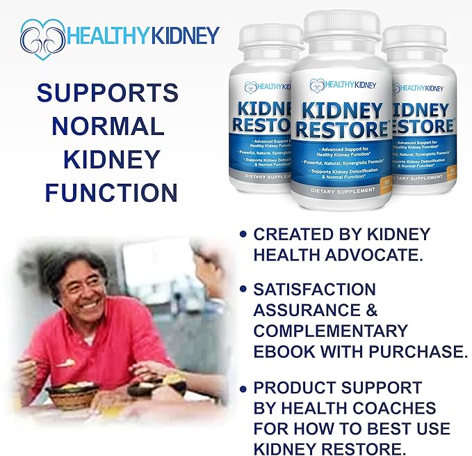 Kidney Restore Kidney Cleanse and Kidney Health Supplement to Support Normal Kidney Function, Vitamins for Kidney Health 60 caps