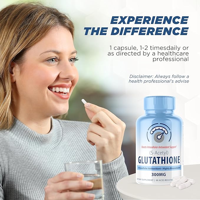 S-Acetyl L-Glutathione - Acetylated Glutathione Supplement 300mg - Works as Antioxidant Support, Liver, & Skin Vitality - Highly Bioavailable L Glutathione Supplement - 60 Pure Glutathione Capsules
