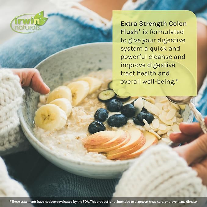 Irwin Naturals Extra Strength Colon Flush Quick & Powerful Digestive + Constipation Support Supplement with Psyllium, Acai, Triphala + Soothing Botanicals - 60 Liquid Softgels