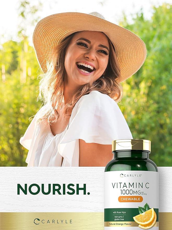 Carlyle Vitamin C Chewables | 1000mg | 180 Chewable Tablets | Vegetarian, Non-GMO, Gluten Free Supplement