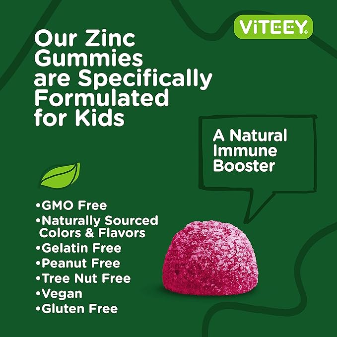 Zinc for Kids Gummies, 25mg - Immune Support for Kids & Teens - Powerful Natural Antioxidant, Kids Zinc Vitamin Supplement - Vegan, Gelatin Free, Gluten Free - Tasty Chewable Berry Flavor Gummy