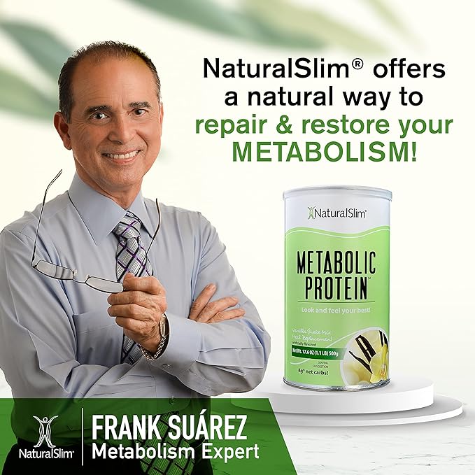 NaturalSlim Metabolic Whey Protein Powder Vanilla – Low Carb, Meal Replacement Shake w/Vitamins, Minerals & Amino Acid L-Glutamine | Great Taste and Very Filling Protein Shake, 10 Servings, 17.6oz