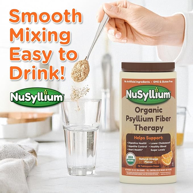 Psyllium Husk Powder, USDA Organic, 30.5 Oz, Dietary Fiber Supplement with Brown Sugar, Helps Digestive Health* Natural Orange, 72 Servings