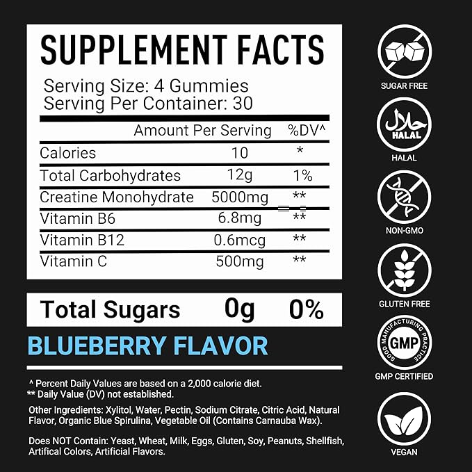 Creatine Gummies for Men & Women 5g Sugar Free - 120 Chewable Creatine Monohydrate Gummies for Muscle Strength, Muscle Builder, Energy Boost, Booty Gain, Pre-Workout & Recovery Supplement Gummy Chews