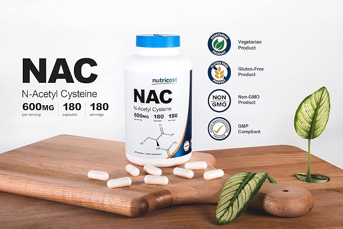 Nutricost N-Acetyl L-Cysteine (NAC) 600mg, 180 Capsules - Non-GMO, Gluten Free