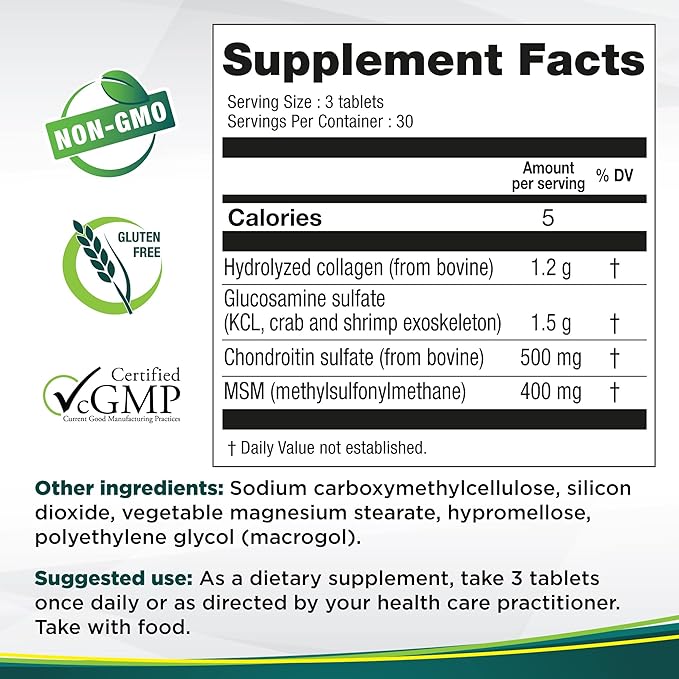 Genacol Glucosamine, Chondroitin & MSM Joint Supplement with Collagen Peptides Glucosamina Condroitina y Colageno Optimum 90 Tablets