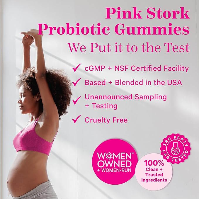 Pink Stork Probiotic Gummies for Prenatal & Postnatal Women - Probiotics for Digestion, Morning Sickness, pH Balance, Gut Health, Immune Support - 60 Sugar-Free Probiotics - 5 Billion CFUs