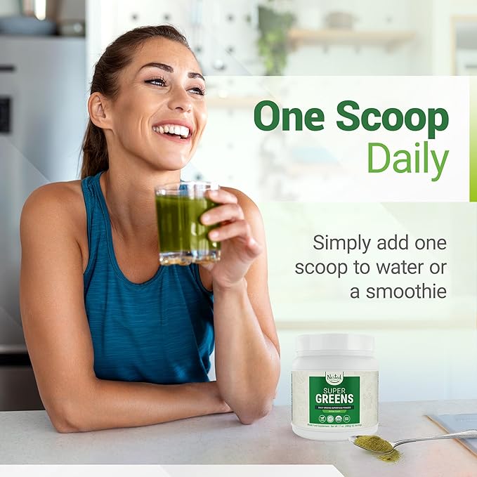 Super Greens Daily Greens Superfood Powder - Certified USDA Organic Green Powder w/20+ Whole Foods, Spirulina Powder, Wheat & Barley Grass - Probiotics, Fiber & Enzymes - Original Flavour, 60 Servings