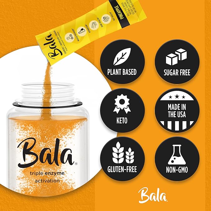 BALA Hydration Turmeric Drink Mix Packet | Sugar-Free Electrolyte Powder, Muscle Recovery, Immune Support, Joint Relief | Plant-Based Enzymes, Bromelain - Variety 1 Count(Pack of 12)