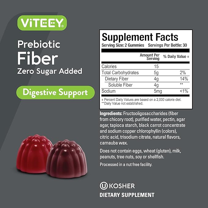 Prebiotic Fiber Gummies for Adults, 4g - Zero Sugar Added - Fiber Supplement Gummies for Digestive Health Regularity & Natural Weight Support-Vegan, Gelatin Free - Chewable Fruit Flavored Gummy 2 PACK