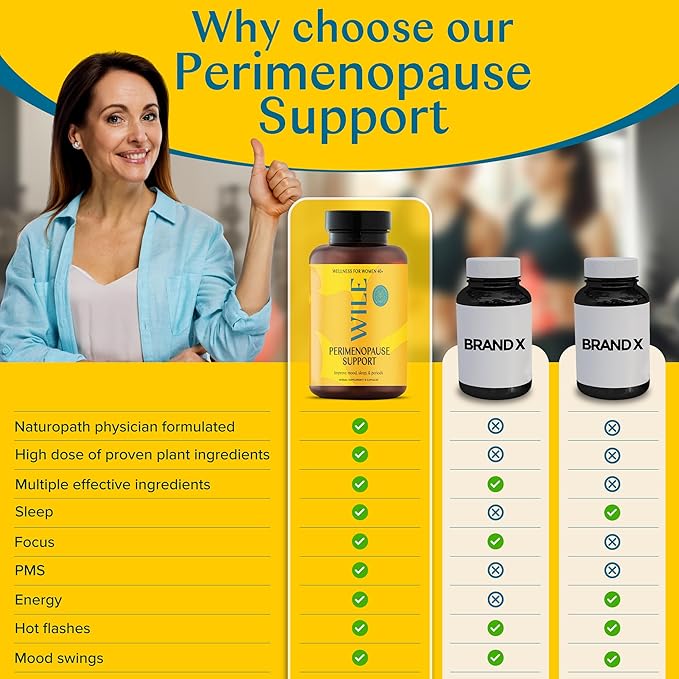 WILE Menopause and Perimenopause Supplements for Women with Ashwagandha - Menopausal Symptoms Relief for Stress, Hot Flashes, Night Sweats - Healthy Sleep & Hormone Balance Support, Vegan, 30 Servings