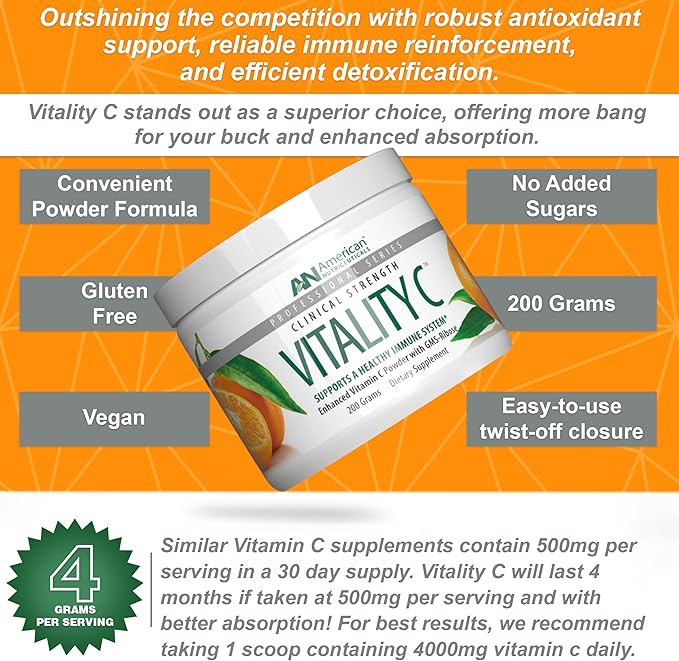 Vitamin C Powder - Supplement for Immune Support - Natural, Sugar Free -Non-Acidic - No Upset Stomach - 4000mg