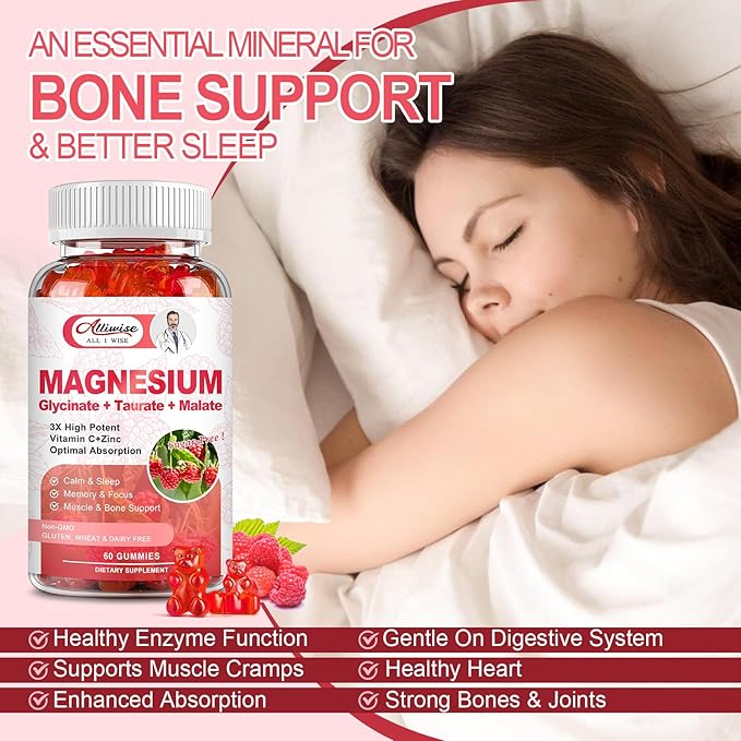 Magnesium Glycinate Gummies 500mg, Magnesium Glycinate for Adults&Kids Sugar-Free,Magnesium Complex w/Taurate,Malate, Calcium, COQ10 for Sleep & Relaxation, Calm,Brain, Muscle,Non-GMO, Vegan