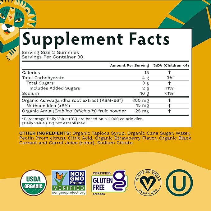 Ashwagandha KSM-66 Gummies for Kids & Teens - Pure Organic Root Extract Ayurvedic Supplement Gummy - Focus Mood Support Increase Energy Strength 600mg of Natural KSM66 for Superior Absorption