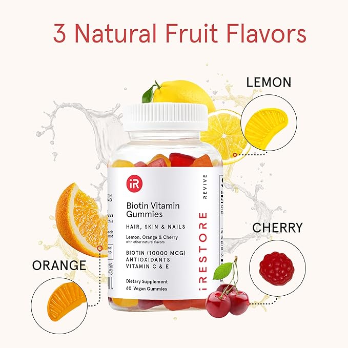 iRestore Hair Gummy Vitamins, Vegan Biotin Gummies for Hair Skin and Nails, Hair Gummies, Biotin Gummies for Hair Growth Biotin Vitamins for Women & Men, Biotin 10,000mcg, 3PK